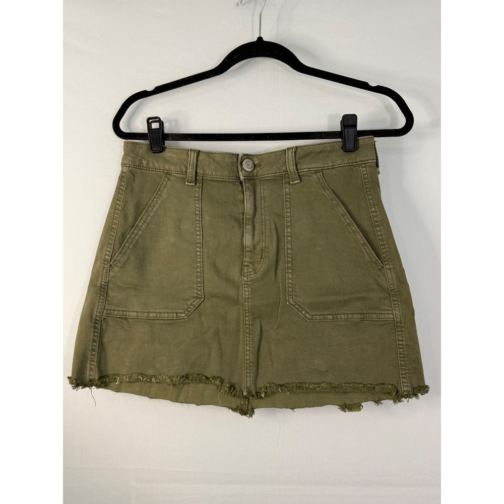 American Eagle Utility Mini Skirt Womens 8 Olive Green Excellent Raw Hem Stretch
